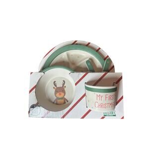 Cookie & Co. Kids Organic 5 Piece Christmas Dinner Set Plate Bowl Fork Spoon Cup